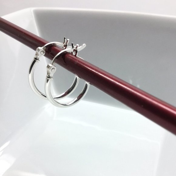 Sterling Silver Hoop Huggies Earrings - Picture 6 of 7